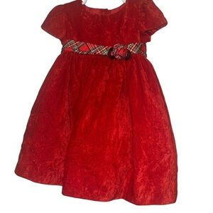La Princess toddler girls crushed Red Velvet red plaid taffet bow sz 2T